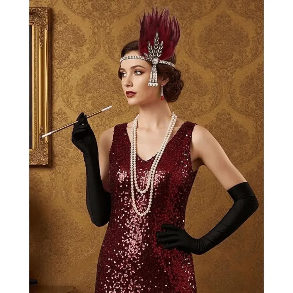 ❤️✨ 4PCS 1920s Red Accessories Flapper Great Gatsby Retro Costume Set NEW